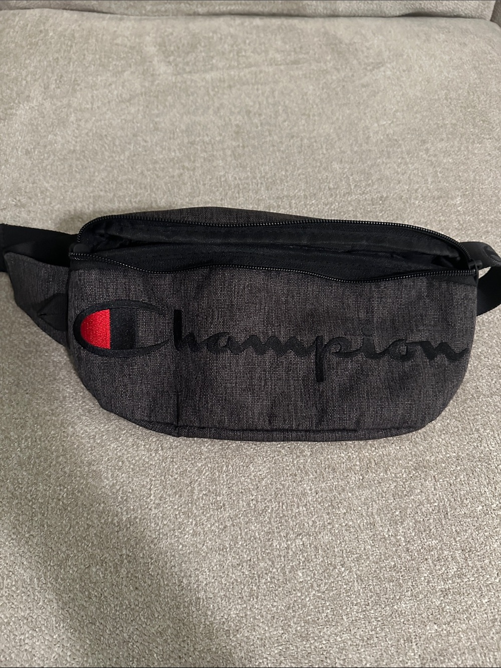 Champion Gray Waist Pack with Red Logo Accent